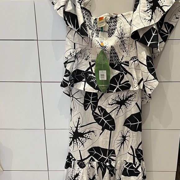 NWT Farm Rio Graphic Leaves Off-White Midi Dress SIZE M - Picture 4 of 5